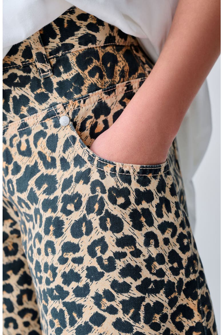 Kids' Leopard Print Denim Shorts, Alternate, color, BROWN