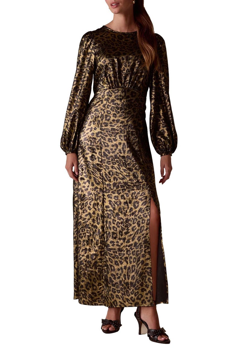 long sleeve animal print maxi dress Brown Leopard Print Long Sleeve Maxi Dress Unique Vintage