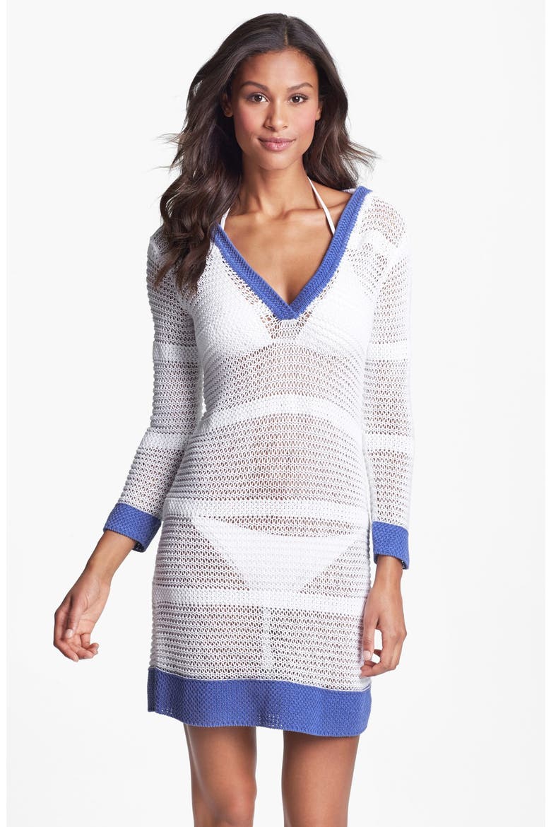 Open Stitch Beach Sweater, Main, color, WHITE/ PERIWINKLE