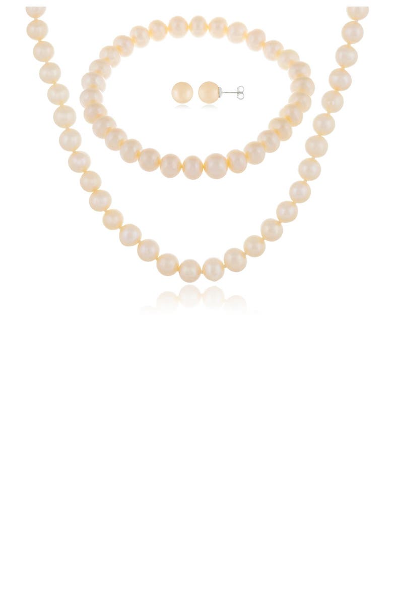 SPLENDID PEARLS 7-8mm Natural White Cultured Freshwater Pearl 3-Piece Earring Necklace & Bracelet Set, Main, color,