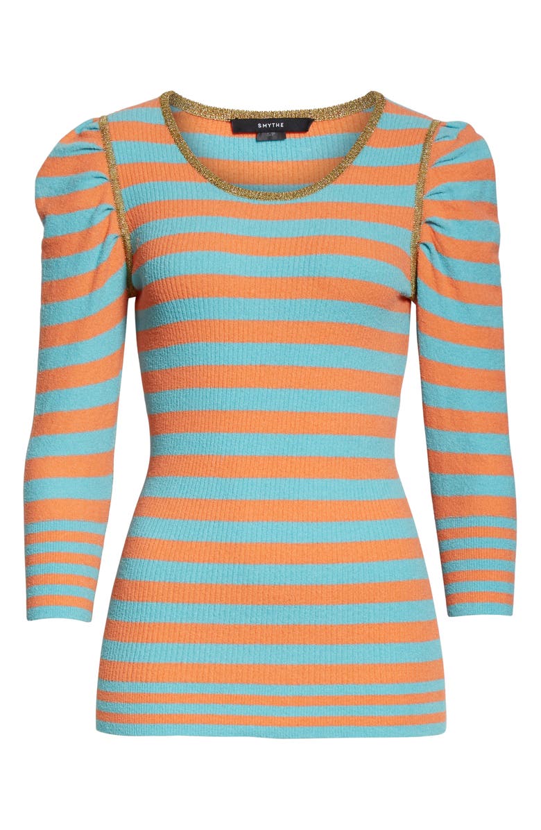Smythe Stripe Rib Puff Sleeve Cotton Blend Sweater, Alternate, color, 