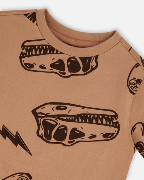 Deux Par Deux Little Boy's Printed Organic Cotton Tee Beige And Black Dinos In Beige And Black Dinos