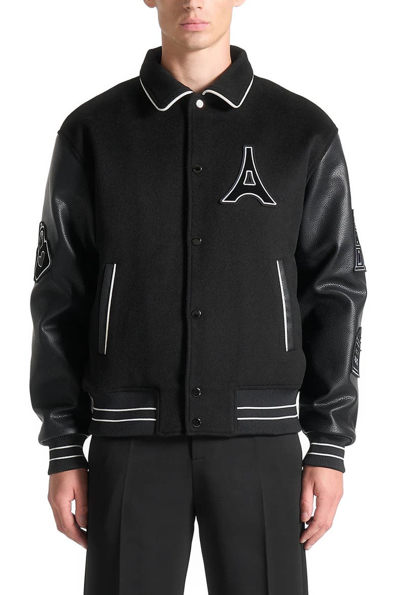 Oscar Mona Lisa Wool Blend Varsity Jacket, Alternate, color, Black
