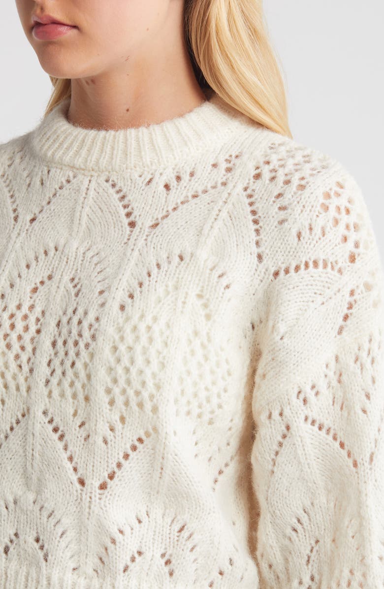 Topshop Pointelle Crewneck Sweater, Alternate, color, Ivory