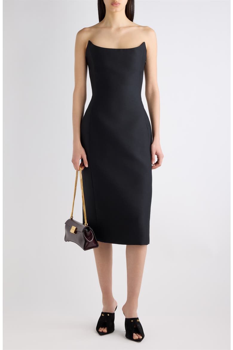 Bustier Wool & Silk Blend Strapless Cocktail Dress, Alternate, color, 1000 BLACK