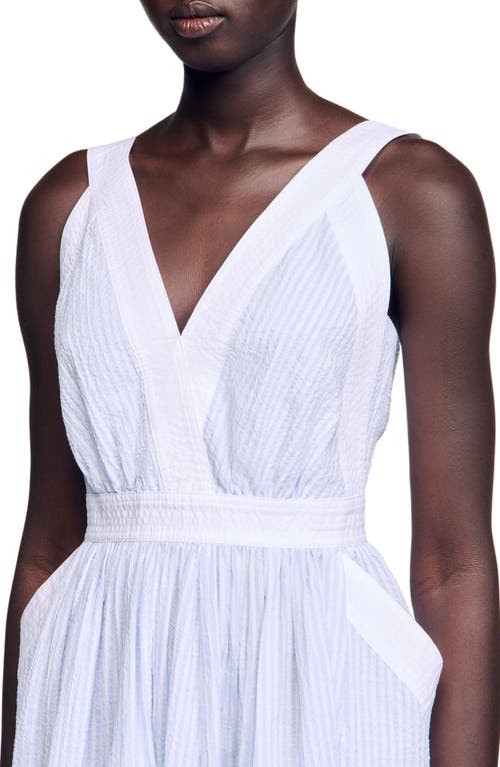 Sandro Seersucker Stripe Maxi Dress In White