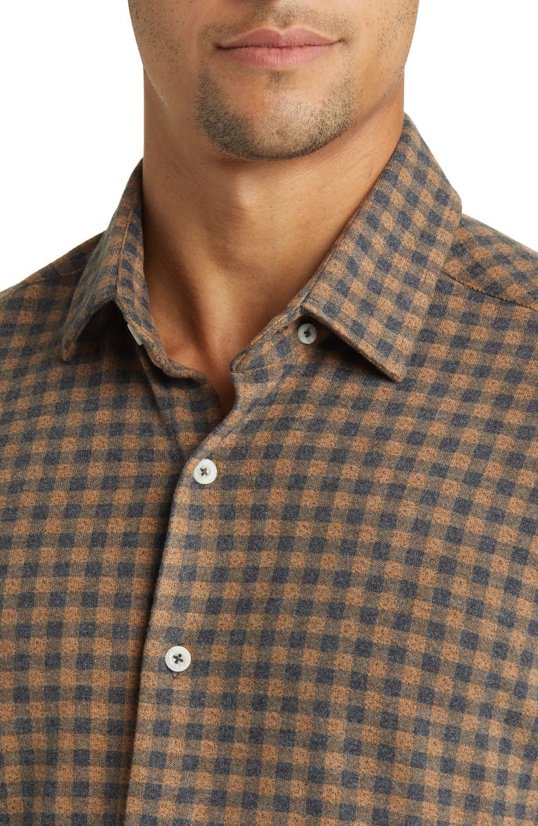 Stone Rose Gingham Check Wrinkle Resistant Tech Fleece Button-Up Shirt, Alternate, color, 