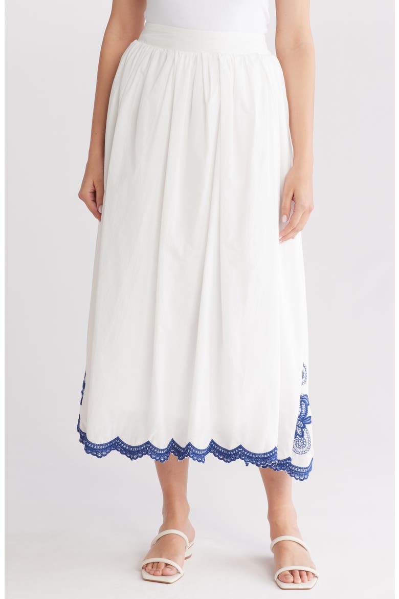 Embroidered Midi Skirt, Main, color, WHITE/ BLUE