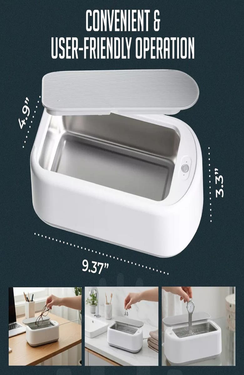 Luminuxe Compact Ultrasonic Jewelry Cleaner Deep Cleaning Machine, Alternate, color, White