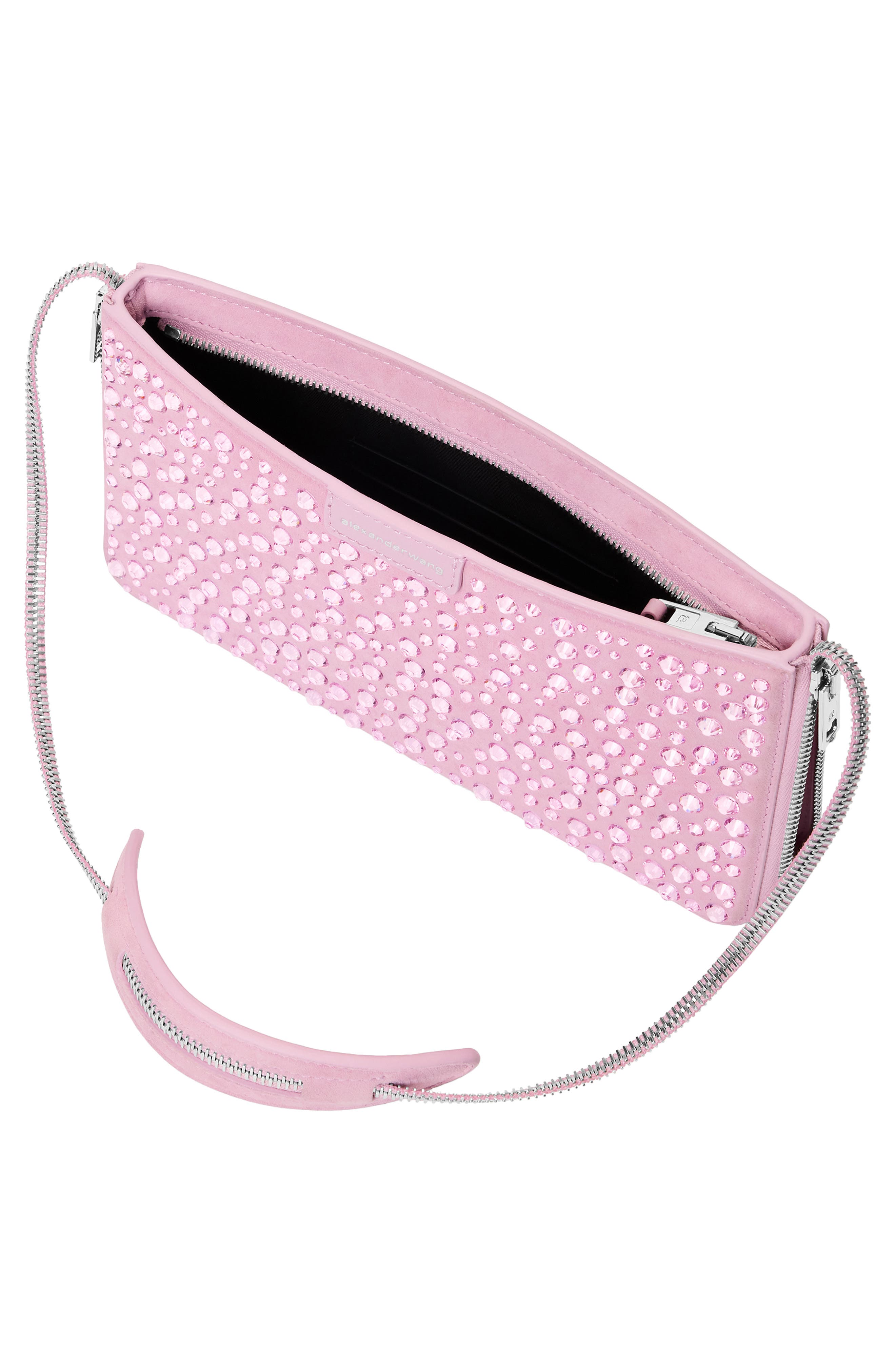 Siren Pochette Crystal Embellished Leather Shoulder Bag, Alternate, color, LIGHT PINK