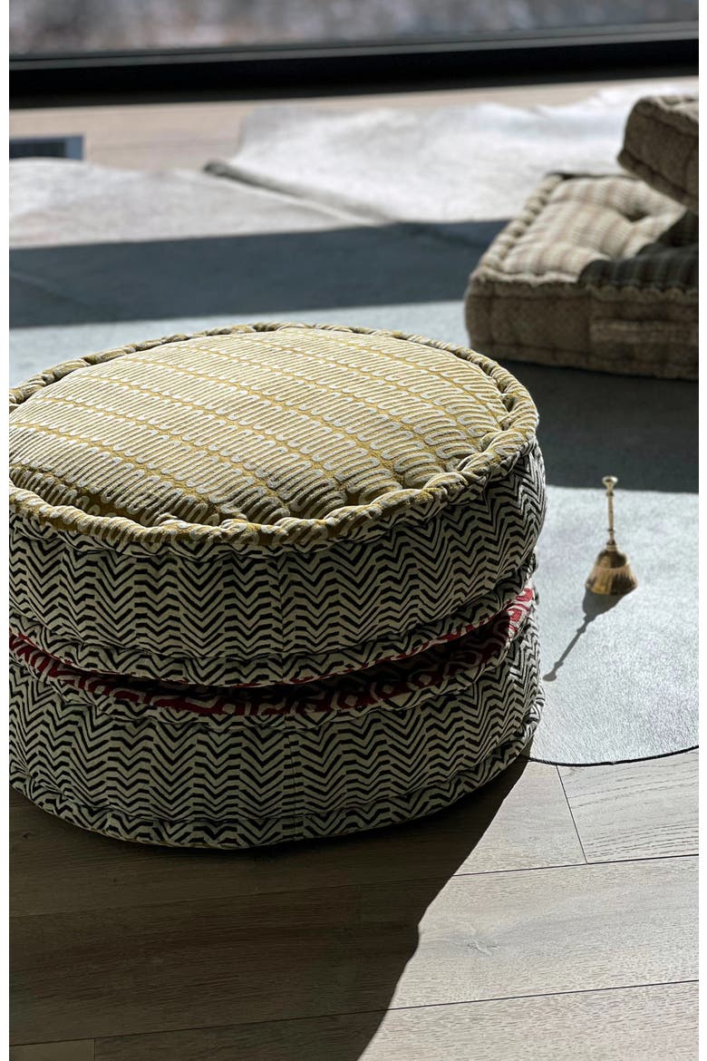 Block Print Meditation Cushion - Round, Alternate, color, Block Print