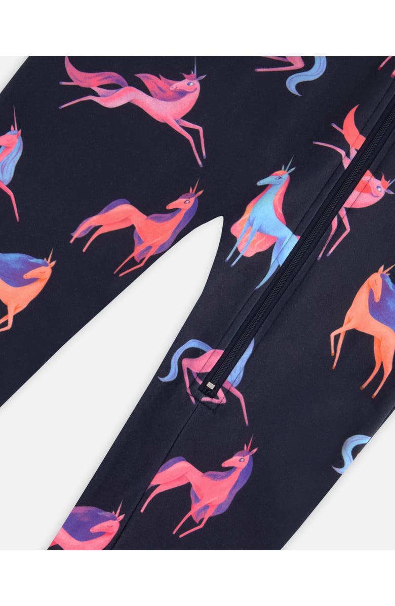 Deux par Deux Baby Girl's One Piece Thermal Underwear Navy Printed Unicorn, Alternate, color,