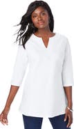 Jessica London Stretch Cotton Crochet Notch Neck Tunic