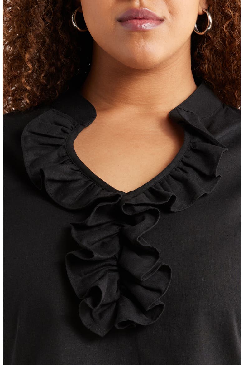 Cordelia Ruffle Cotton & Linen Top, Alternate, color, BLACK