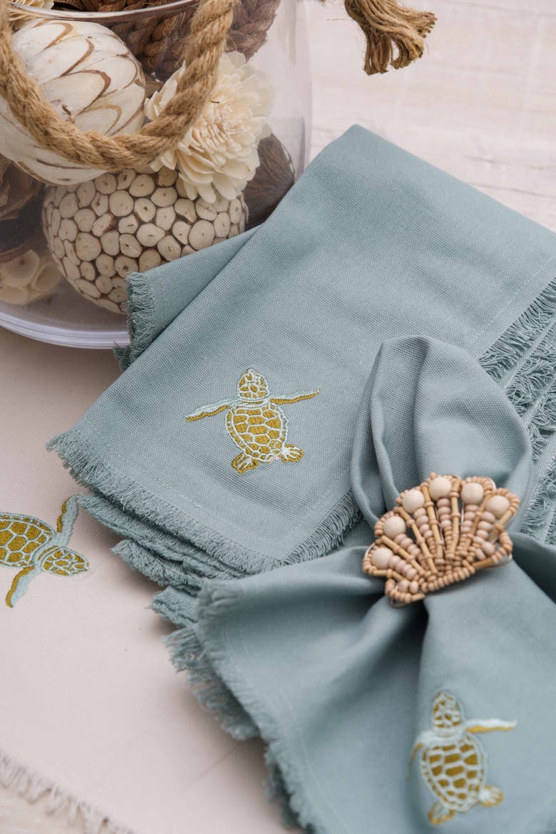 Set of Four Embroidered Baby Sea Turtle Napkins, Alternate, color, Blue