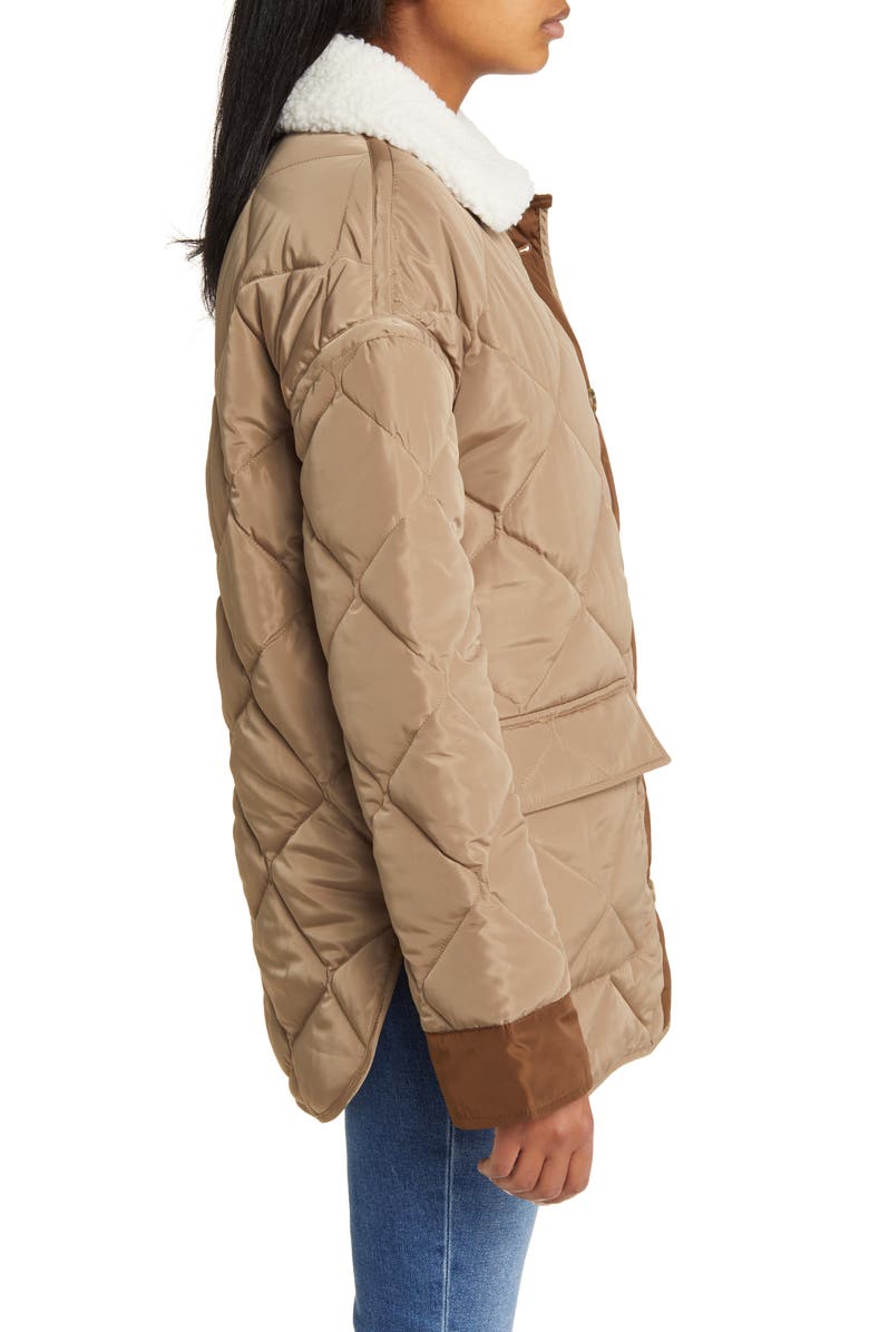 Lucky Brand Oversize Faux Shearling Collar Quilted Coat, Alternate, color, 