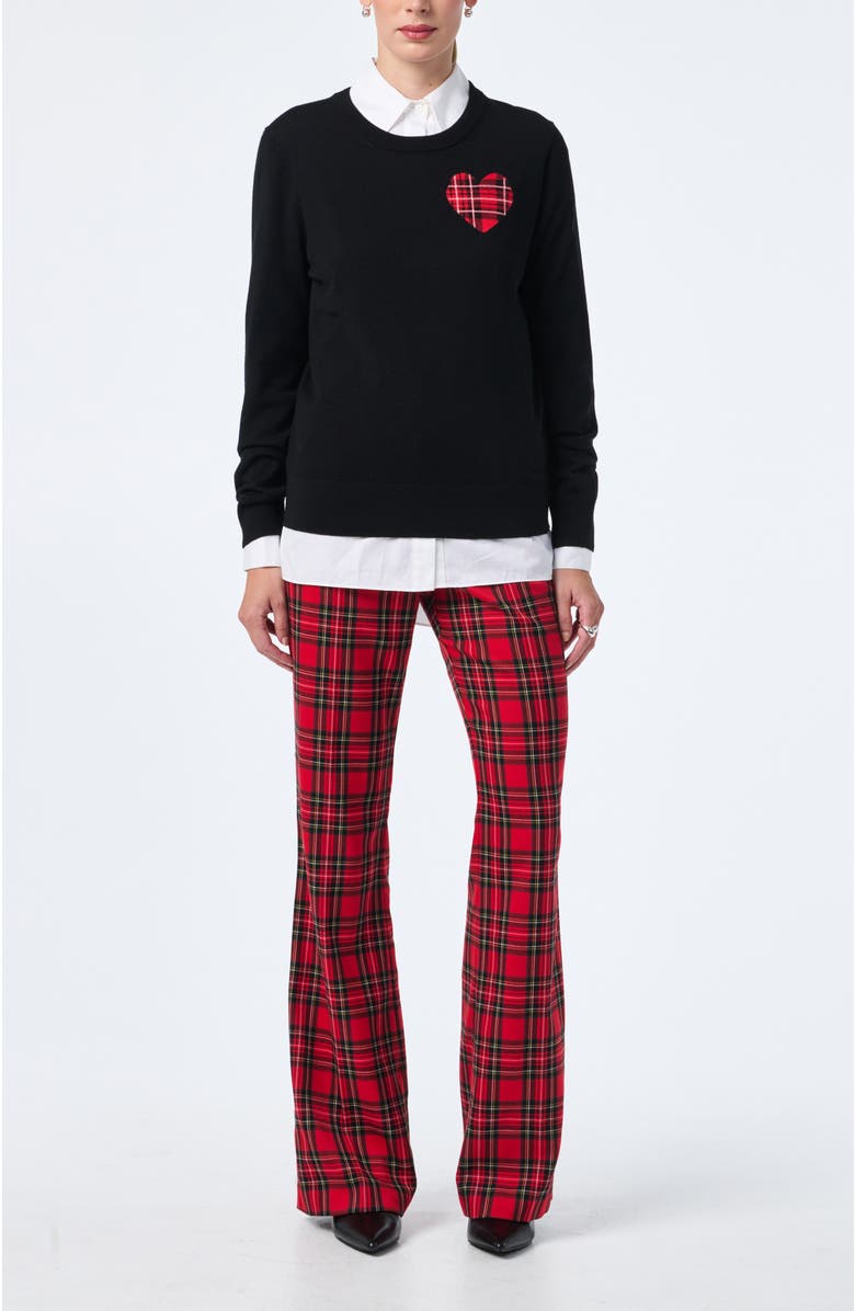 Trina Turk Plaid Heart Sweater, Alternate, color, Black