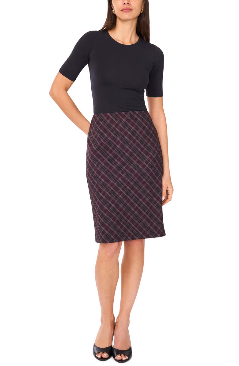 Vince Camuto Plaid Pencil Skirt, Alternate, color, Rich Black