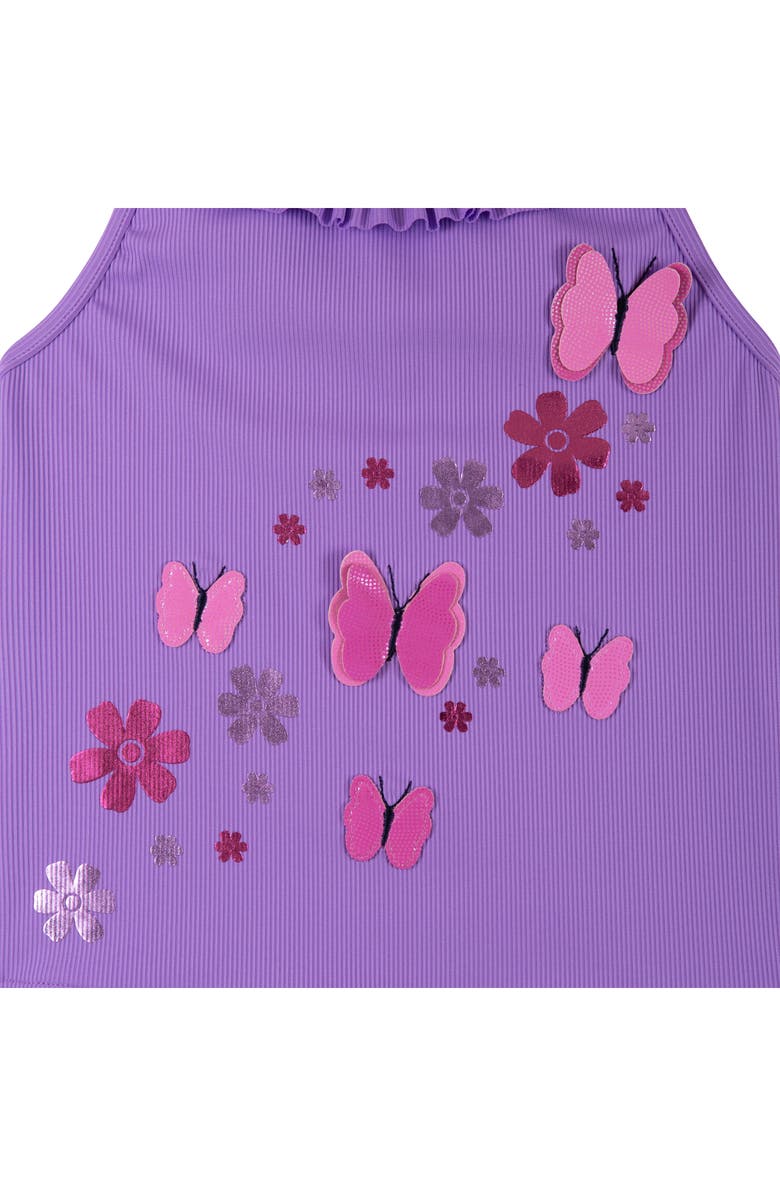 Andy & Evan Kids' Appliqué Ruffle Two-Piece Swimsuit, Alternate, color, Purple Floral