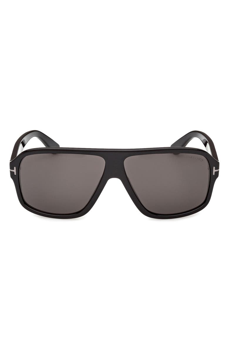 TOM FORD William 0-2 63mm Oversize Navigator Sunglasses, Main, color, Shiny Black Noir / Smoke