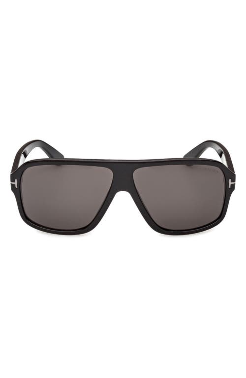 TOM FORD William 0-2 63mm Oversize Navigator Sunglasses in Shiny Black Noir/smoke at Nordstrom