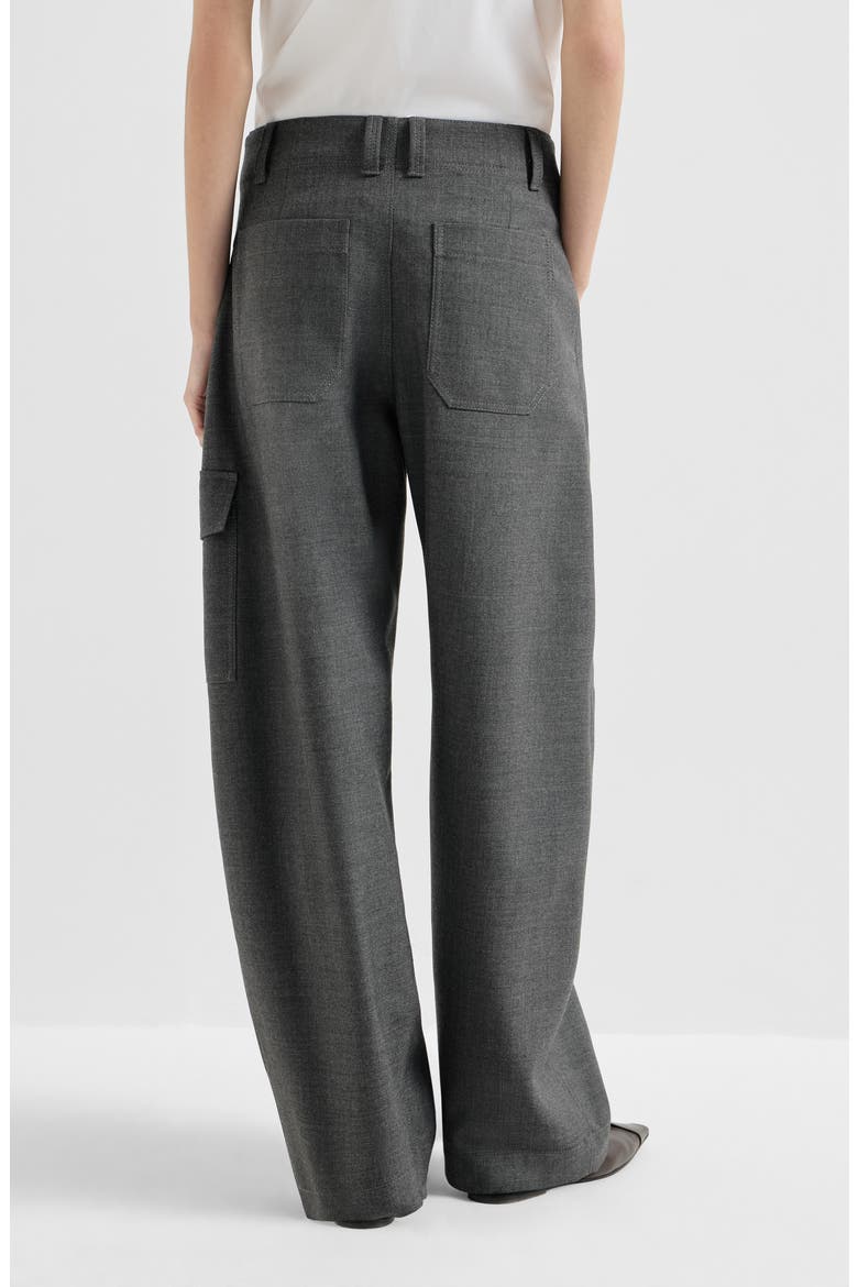Virgin wool twill cargo barrel trousers with monili, Alternate, color, Dark Grey