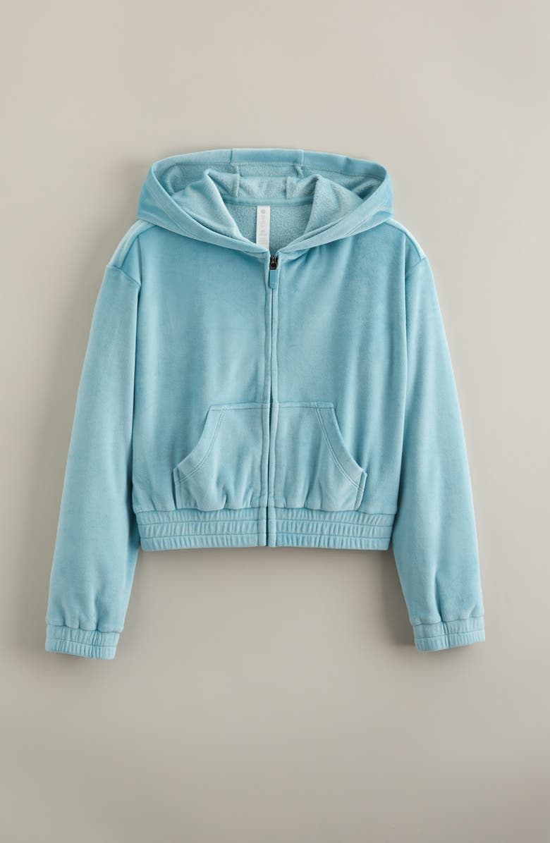 Zella Girl Kids' Cosmos Velour Zip Hoodie, Main, color, Teal Sicily