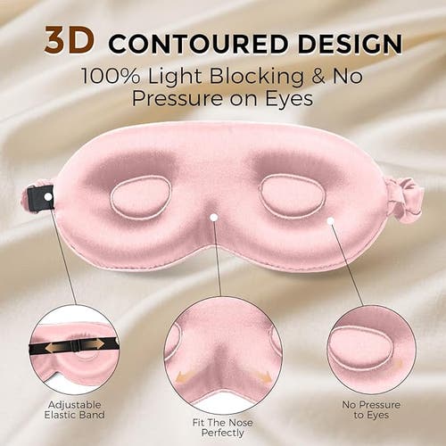 Silksilky 1 Pc 22momme Mulberry Silk 3d Contoured Blackout Eye Mask With Elastic Band In Pink