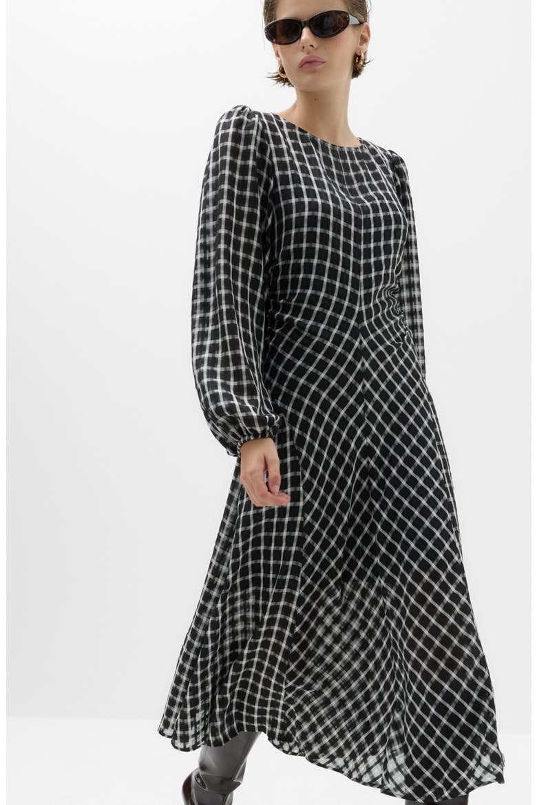 Check Midi Dress, Alternate, color, BLACK/ MULTI