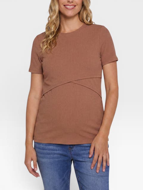 Crew Neck Cross Over Nursing Short Sleeve Top