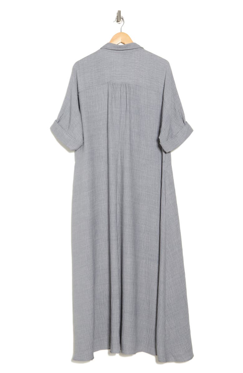 MAX STUDIO Short Sleeve Textured Maxi Shirtdress, Alternate, color, Heather Grey