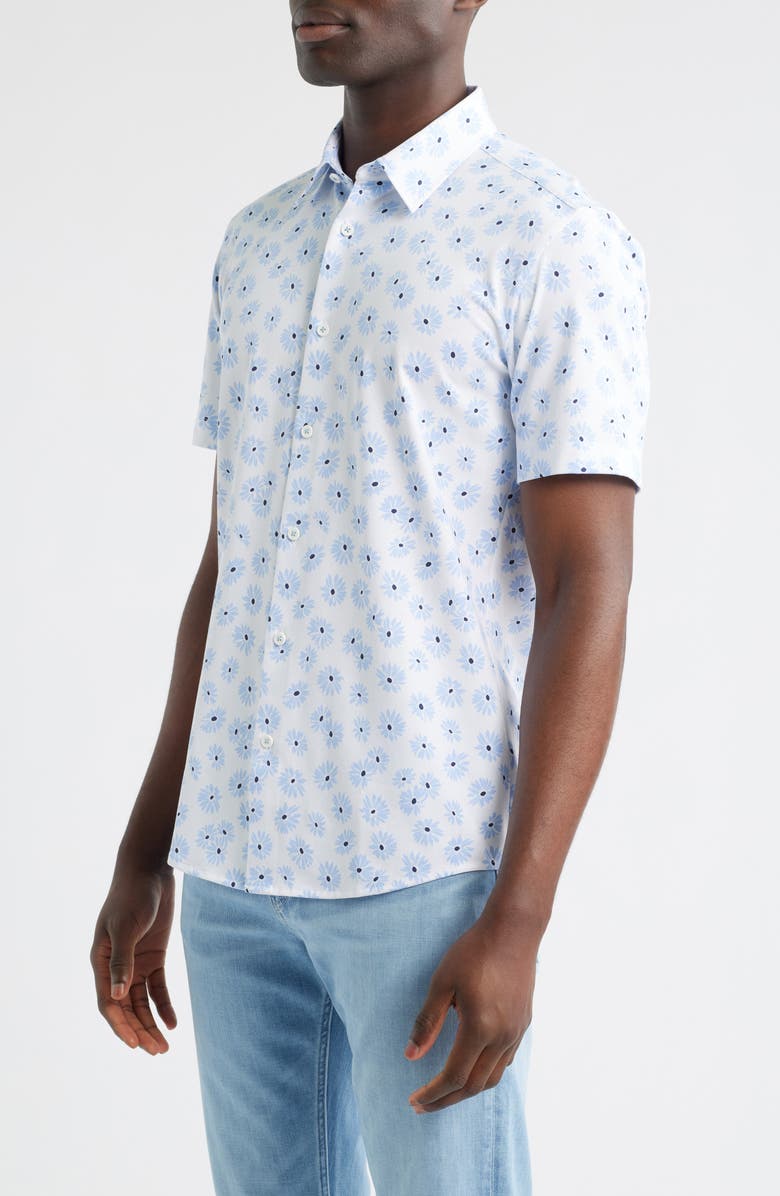 BOSS Roan Ken Floral Short Sleeve Button-Up Shirt, Alternate, color, Light Blue