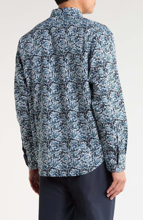 Frontera Luxe Botanical Long Sleeve Silk & Cotton Button-Up Shirt