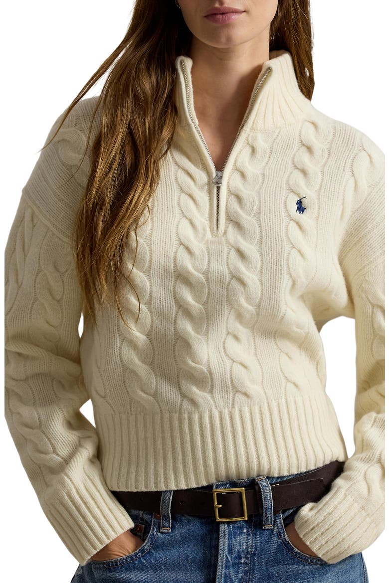 Cable Wool & Cashmere Half-Zip Sweater, Main, color, AUTHENTIC CREAM