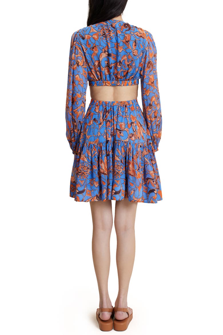 Izzy II Cutout Long Sleeve Silk Dress, Alternate, color, BLUE SEA MULTI
