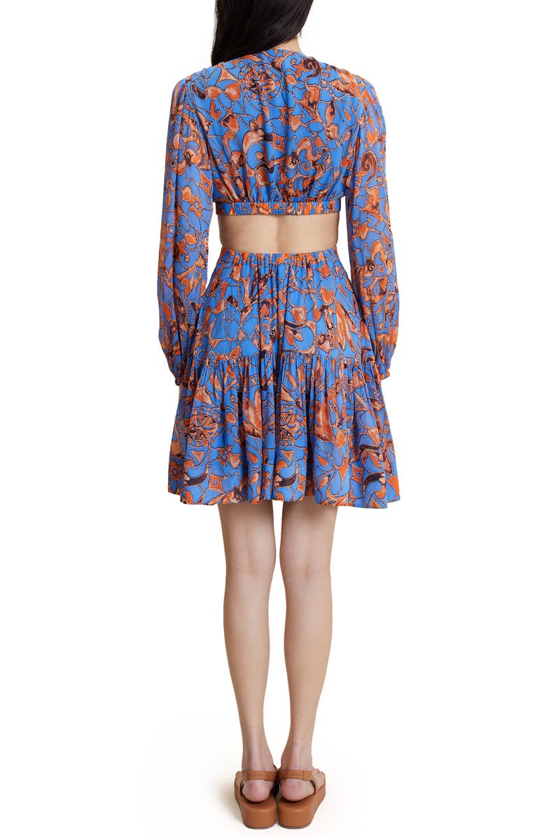 A.L.C. Izzy II Cutout Long Sleeve Silk Dress, Alternate, color, Blue Sea Multi