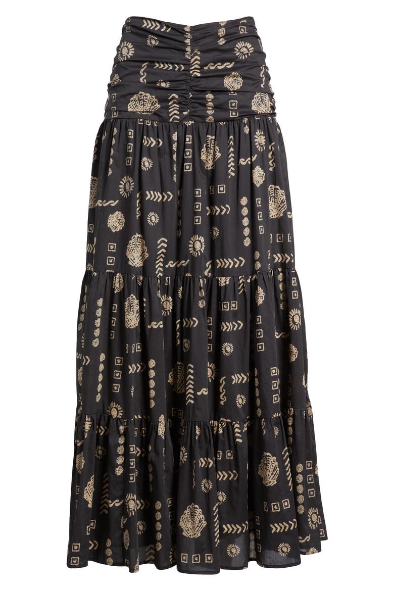 Agatha Floral Tiered Cotton Maxi Skirt, Alternate, color, BEACH SHELLS