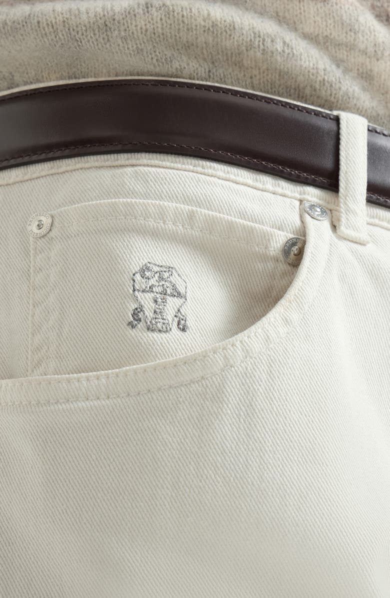 Brunello Cucinelli Garment-dyed comfort denim five-pocket trousers, Alternate, color, White