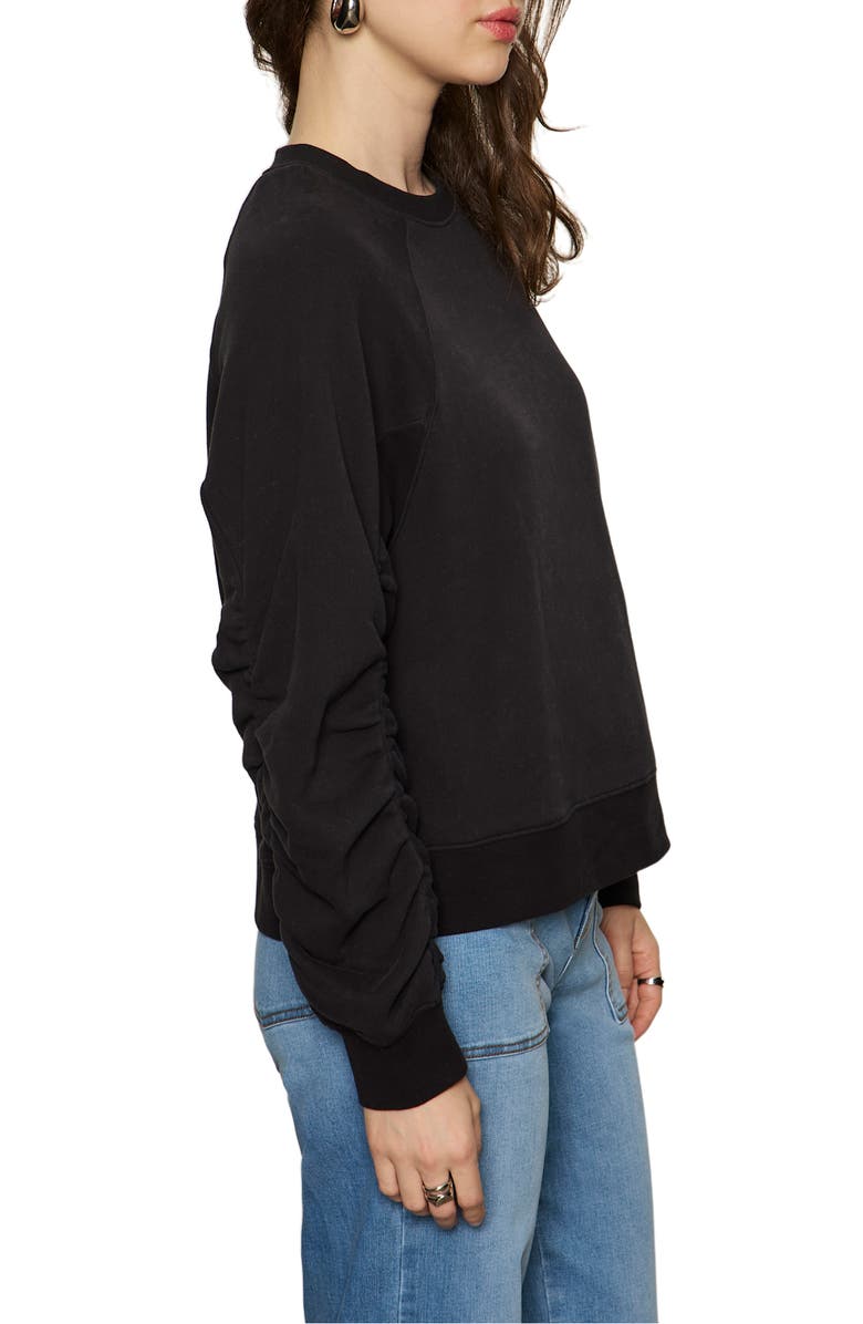 Sanctuary Gathered Sleeve Sweatshirt, Alternate, color, Black