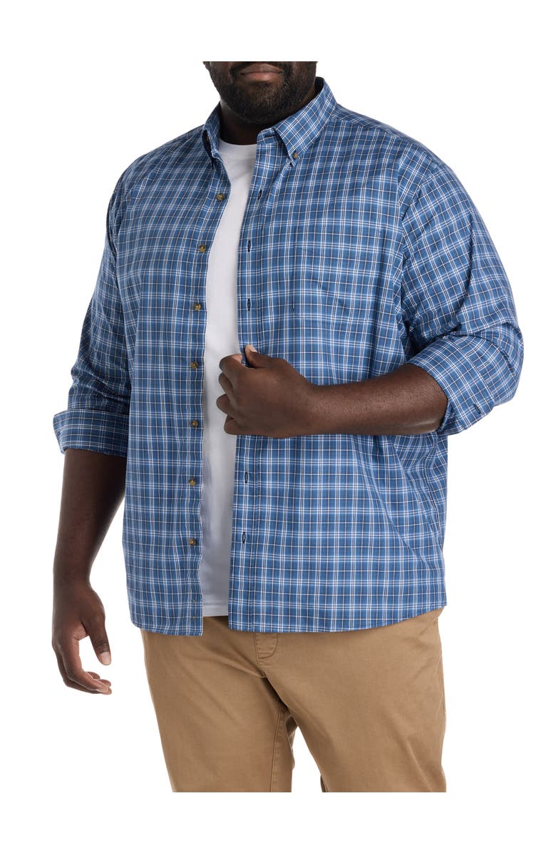 Harbor Bay by DXL Big & Tall Easy-Care Small Plaid Sport Shirt, Main, color, Blue