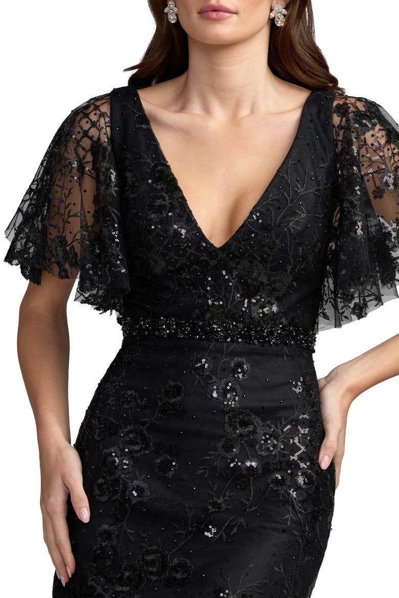 Embellished Illusion Butterfly Sleeve Cocktail Dress, Alternate, color, Black