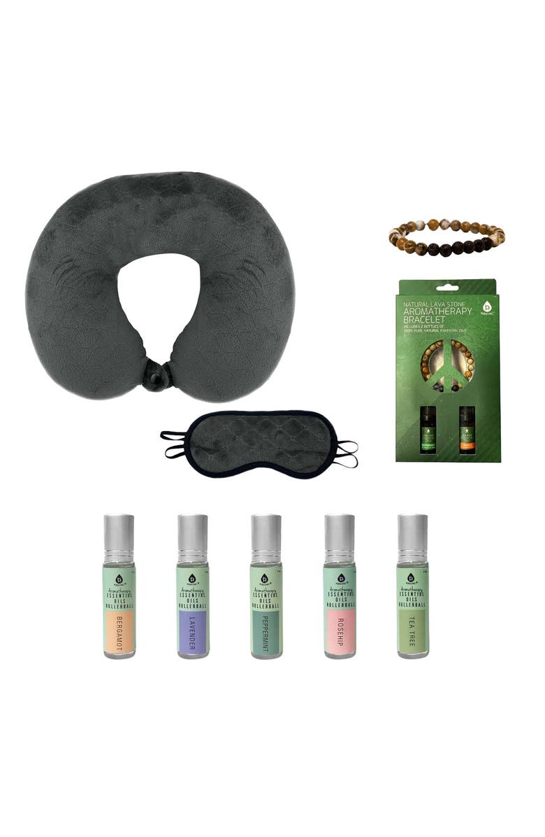 PURSONIC Sleep Serenity Set Pursonic Aromatherapy Essential Oils Rollerballs, Lava Stone Bracelet, and Memory Foam Travel Pillow with Sleep Mask, Main, color, Multicolor