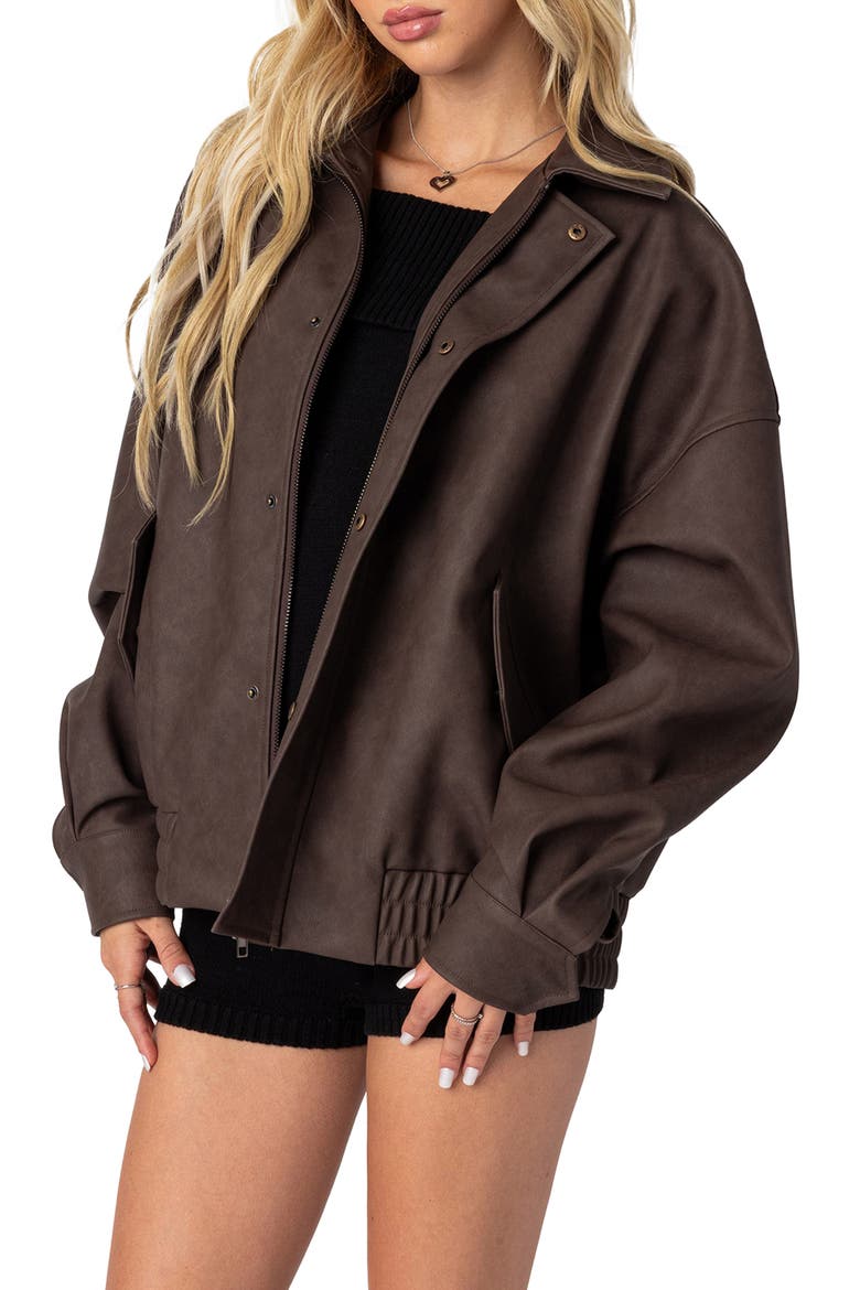 Mori Oversize Faux Leather Jacket, Alternate, color, BROWN