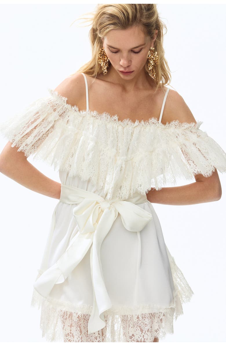 H&M Lace-trimmed satin dress, Main, color, Ivory