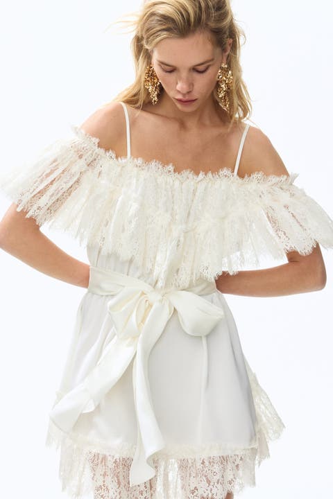 Lace-trimmed satin dress