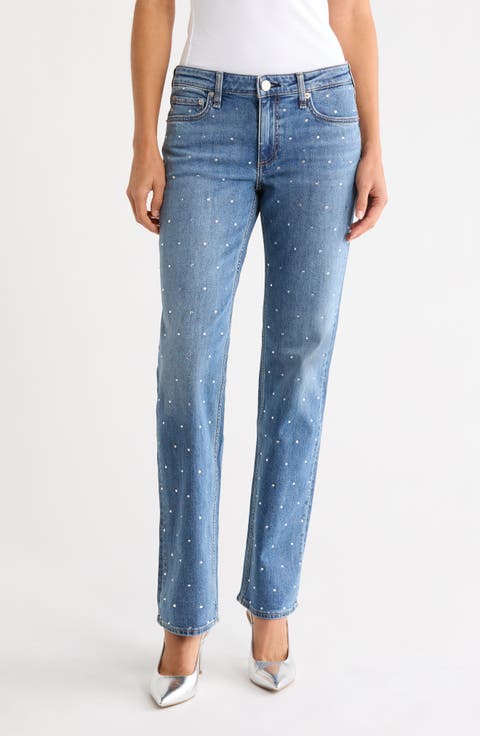 Harlow Crystal Low Rise Slim Straight Jeans
