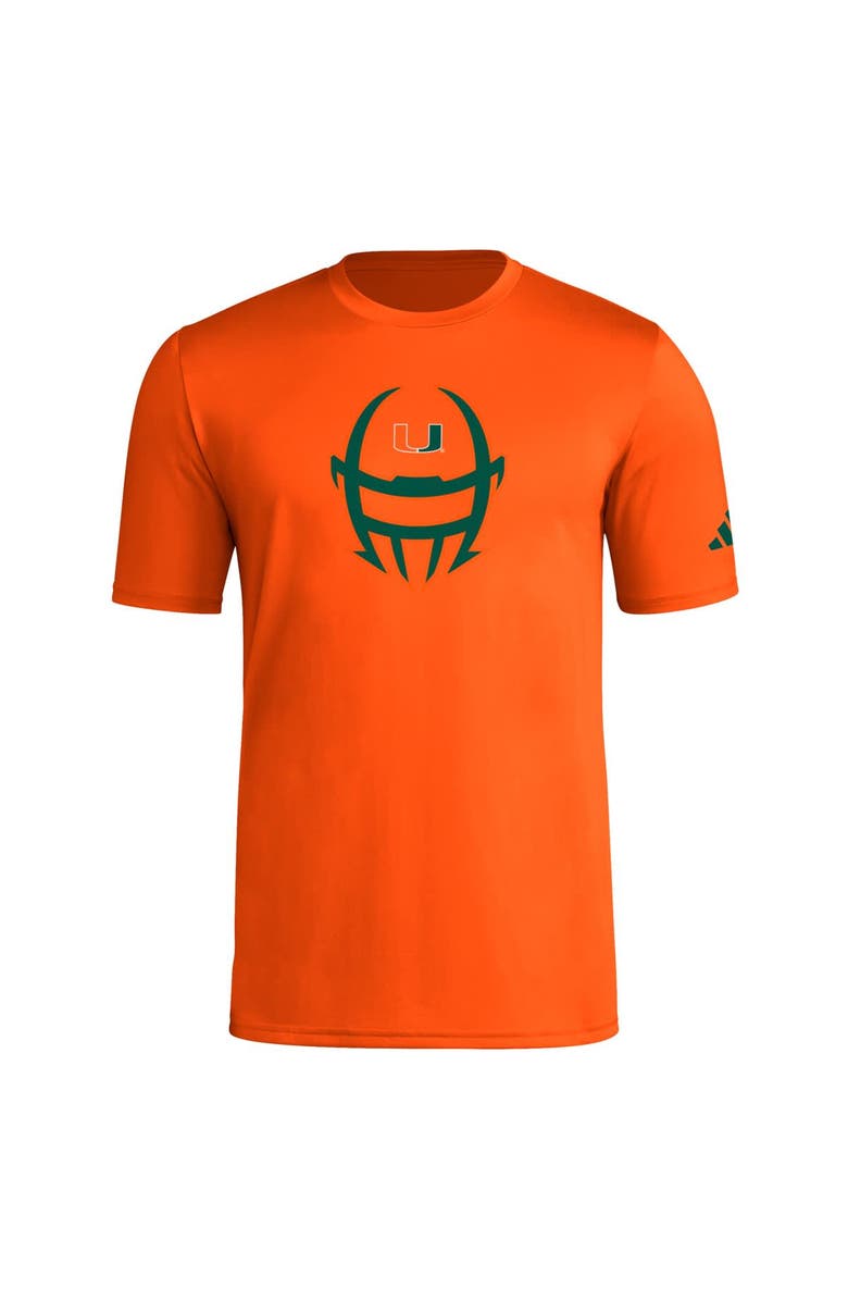 adidas Men's adidas  Orange Miami Hurricanes Football Helmet Pre-Game AEROREADY T-Shirt, Alternate, color, Orange