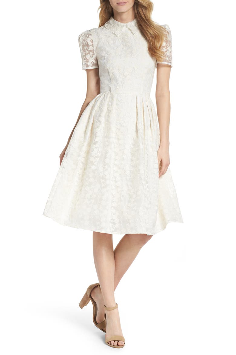 Amelia Embroidered Fit & Flare Dress, Main, color, CREAM