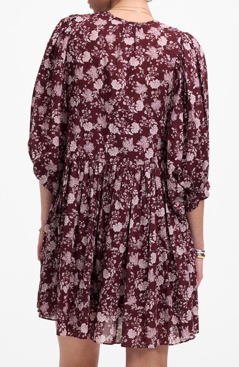 Madewell Floral Split Neck Puff Sleeve Minidress, Alternate, color, Olivia Floral Dark Fig