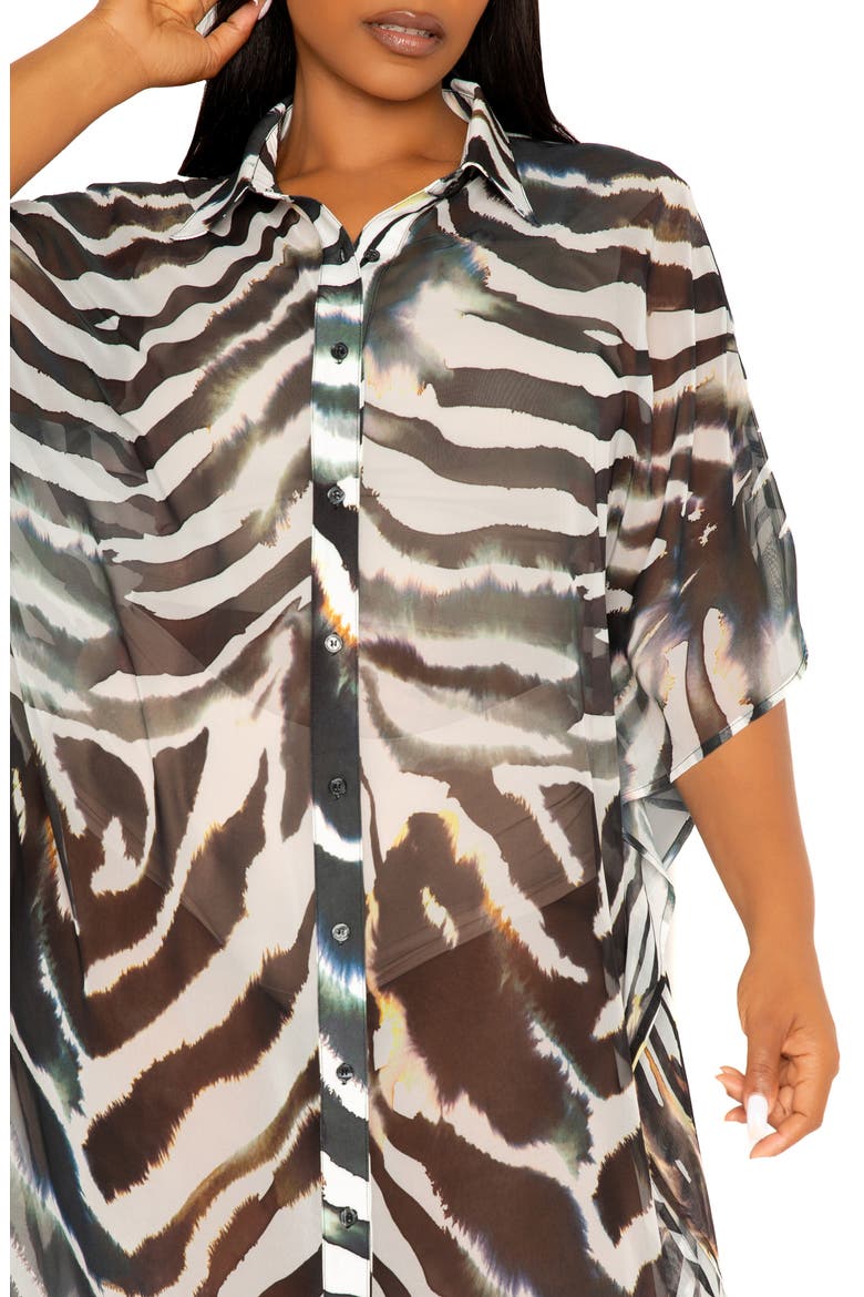 Print Cover-Up Shirtdress, Alternate, color, BLACK WHITE
